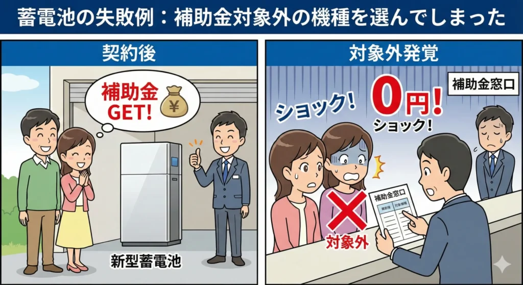 補助金対象外の蓄電池を選んでしまった