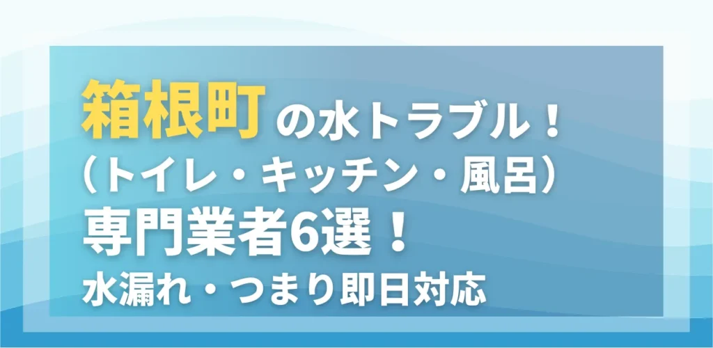 箱根町の水トラブル（トイレ・キッチン・風呂）専門業者6選！水漏れ・つまり即日対応